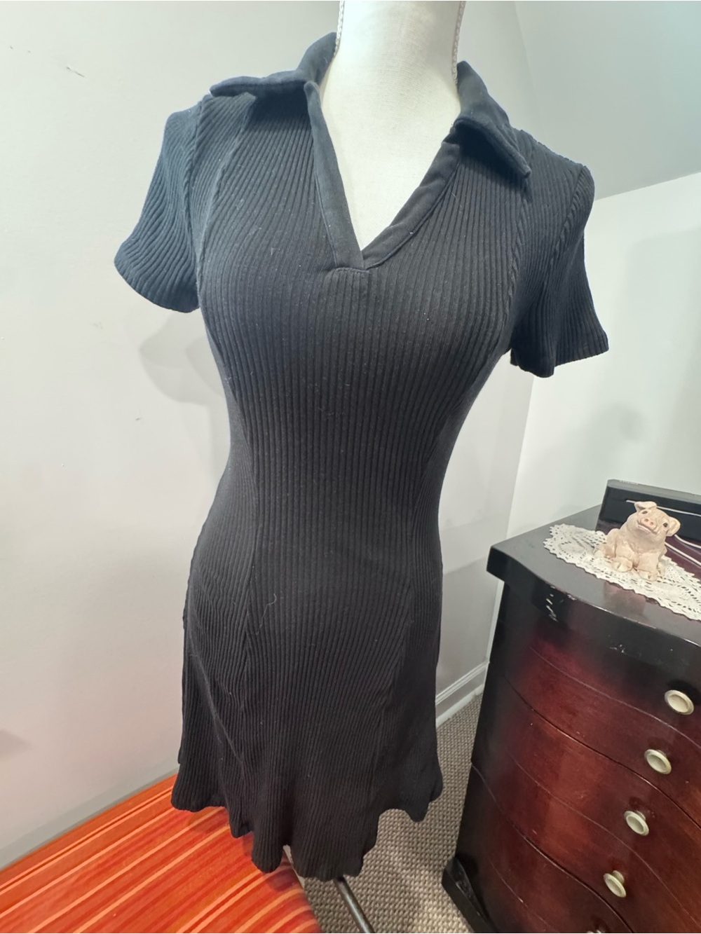 Divided Black Ribbed Polo-Style Knit Top